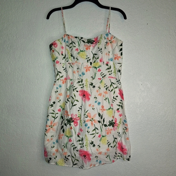 Mi Ami Floral Linen Blend Mini Dress Large Franscesca's Boutique Adjust Strap - Picture 1 of 13